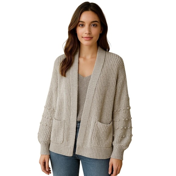 Madewell Bobble‎ Sleeves Gray Cardigan Sweater Knit Open Front Pockets XL Nwot